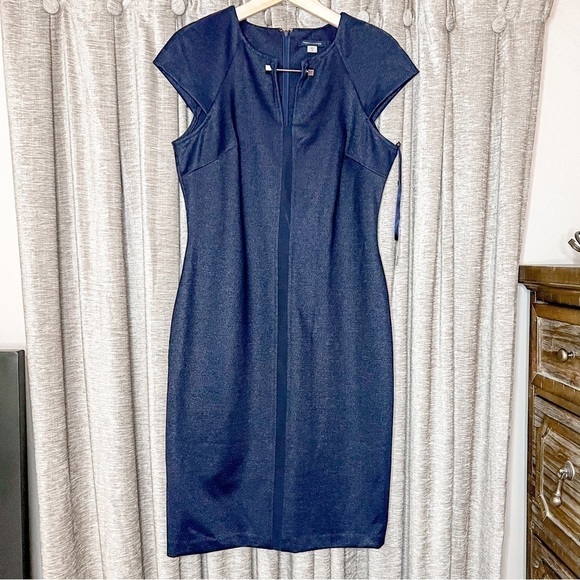 NWT Tommy Hilfiger Blue Cap Sleeve Keyhole Scuba Sheath Dress Size 8 - Picture 1 of 13